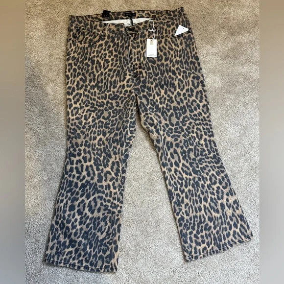 Good American Kick Flare Leopard Print Women Jeans Size 20 Plus - Picture 1 of 9